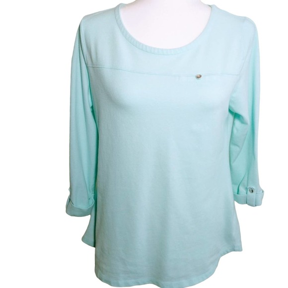 CROFT & BARROW 3/4 Sleeve Soft Knit Top Womens Size M Scoop Neck Blue Pullover - Picture 1 of 8